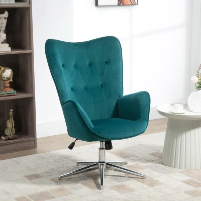 HOMCOM Fauteuil Pivotant Velours Bleu Réglable Salon
