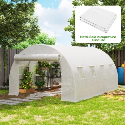 Outsunny Telo per Serra in PE da 8 Finestre 4x3x2 m Bianco