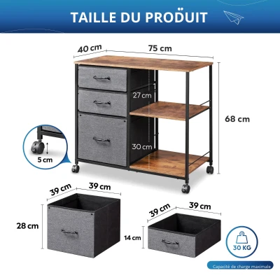 Caisson à roulettes avec dossiers suspendus, Marron