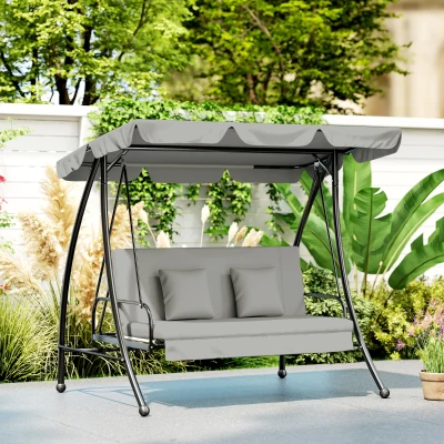Outsunny Hollywood schommel tuinschommel schommelbank met ligfunctie, 3 zits, metaal + polyester, grijs, 209 x 114 x 170 cm | Aosom