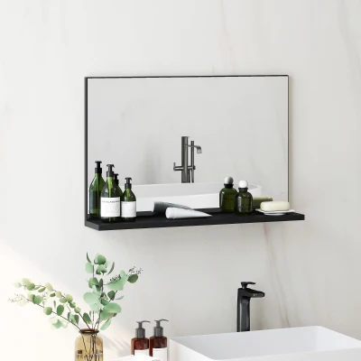 kleankin Specchio Bagno da Parete con Mensola 60x12x40 cm Nero