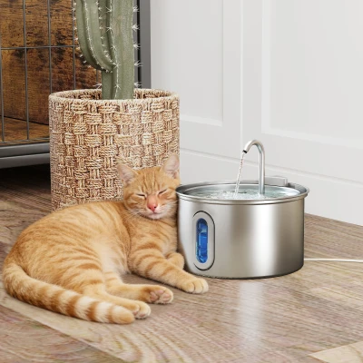PawHut Kattenfontein 2,5L drinkfontein voor katten met stille pomp LED actieve koolfilter 19,4 x 19,4 x 18,7 cm