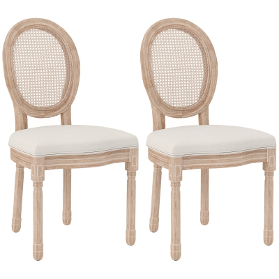 HOMCOM 2-delige set eetkamerstoelen keukenstoelen, vintage design, Weense vlechtwerk-look, natuur + crème