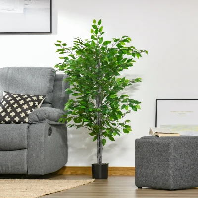 HOMCOM Kunstboom, ficus kunstplant, realistische uitstraling, cementpot, 135 cm, onderhoudsarm, kunststof, groen