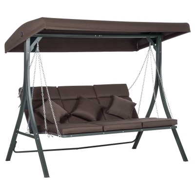 Outsunny Hollywood-schommel, voor 3 personen, verstelbaar zonnedak, tot 270 kg, bruin, 198 x 118 x 168 cm