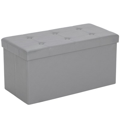 HOMCOM PU Leather Storage Ottoman Bench 89L Grey