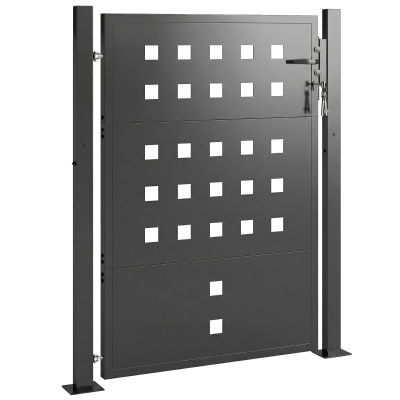 Outsunny Tuinhek van Gegalvaniseerd Staal Metalen Tuindeur met Handgreep, Slot en 3 Sleutels, Afsluitbaar Hek 105x130 cm Donkergrijs