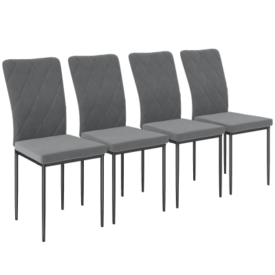 HOMCOM Set van 4 eetkamerstoelen met fluwelen uitstraling, moderne gestoffeerde stoelen met metalen poten, voor eetkamer, slaapkamer, keuken, grijs