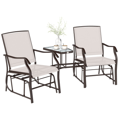 Outsunny Gliding Jack and Jill Seat with Glass Table Brown