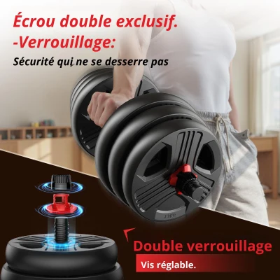 Ensemble d'haltères réglable 5‑en‑1, Noir