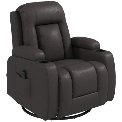 HOMCOM PU Leather Recliner Chair Footrest Cup Holders Dark Brown