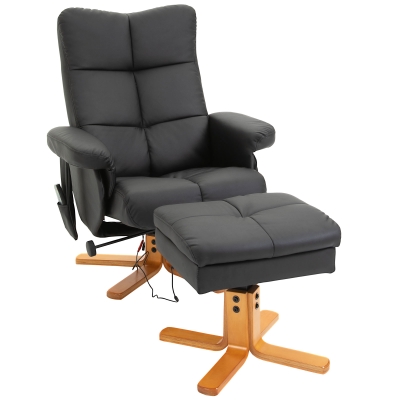 HOMCOM massagestoel met voetenbank relaxstoel kantelbaar tot 145° kunstleer zwart 80 x 86 x 99 cm