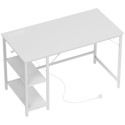 HOMCOM Computer Desk with Shelves and Outlets White 120x60cm