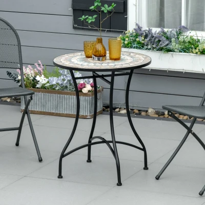 Stijlvolle Outsunny Ronde Tuintafel met Keramisch Mozaïekblad in Groen, Beige en Wit - Ø60 cm
