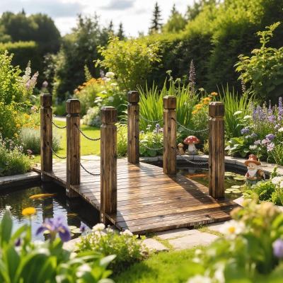Outsunny Puente de Jardín de Madera 1,51 m Puente Decorativo para Estanques Rústico con Barandillas de Seguridad Carbonizado