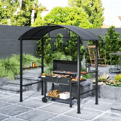 Outsunny Grillpaviljoen met 2 Zijplanken, Haken, Stalen Frame, 1,1 x 2,3m, Donkergrijs