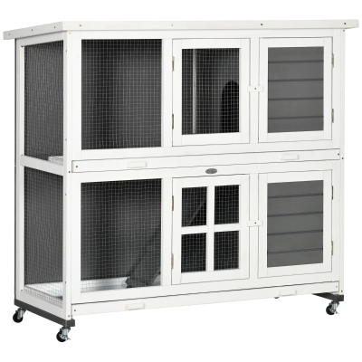 PawHut Wooden Two-Tier Rabbit Hutch with Removable Tray