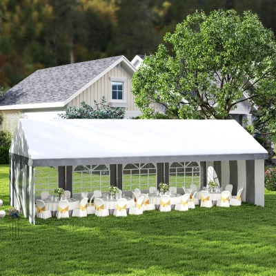 Outsunny Tenda para Festa 4x8 m Tenda de Jardim com Paredes Removíveis Portas e Janelas Anti-UV para Casamento e Eventos Cinzento
