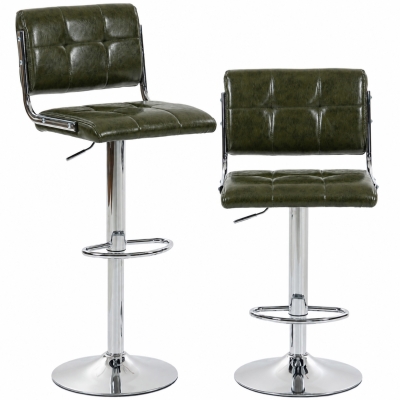 HOMCOM Bar Stools PU Leather Adjustable Set of 2 Green