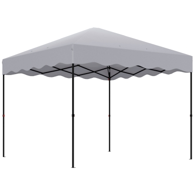 Outsunny 3 x 3 m Pop-up Paviljoen, Hoogteverstelbaar Tuinpaviljoen, met Rolkoffer, voor Tuin, Terras, Metaal, Stof, Lichtgrijs