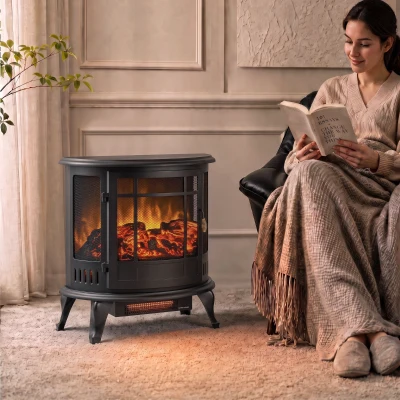HOMCOM Electric Fireplace Stove 2000W Freestanding Black