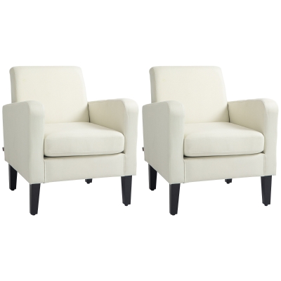 HOMCOM Modern Armchairs Upholstered Rubber Wood Cream White
