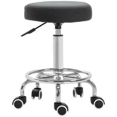 Vinsetto Rolling Stool Black PU Leather Height Adjustable