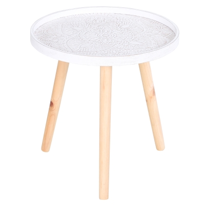 HOMCOM Floral Round Coffee Table Wood Legs Modern White
