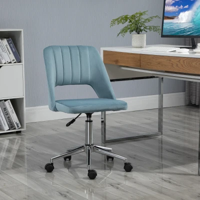 Vinsetto kantoorstoel draaistoel bureaustoel in hoogte verstelbaar 360° draaibaar schelpvorm met naadlijn design schuimstof fluweelzacht polyester blauw 49 x 54 x 79-91 cm