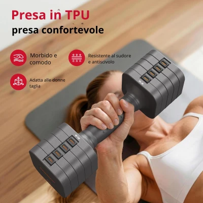 Set di manubri regolabile 5‑in‑1 (2 pezzi), Grigio
