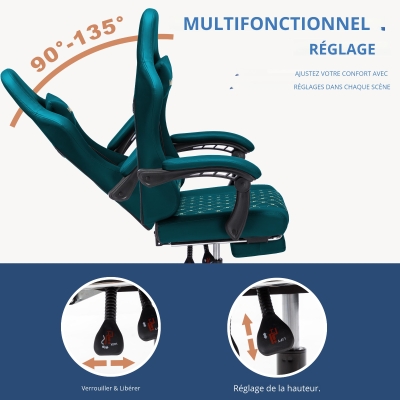 Chaise gaming avec repose-pieds, bleu marine