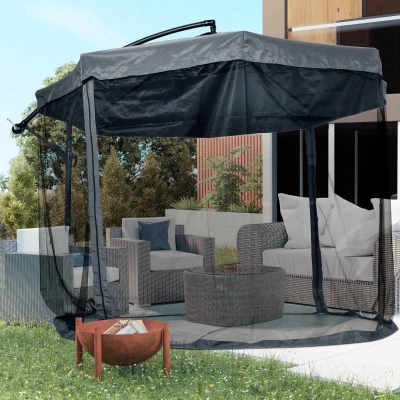 Outsunny Zweefparasol Ø3 m, draaibaar, met handslinger, roestvrij staal, polyester, donkergrijs/zwart