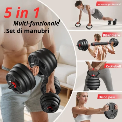Set di manubri regolabile 5‑in‑1, Nero