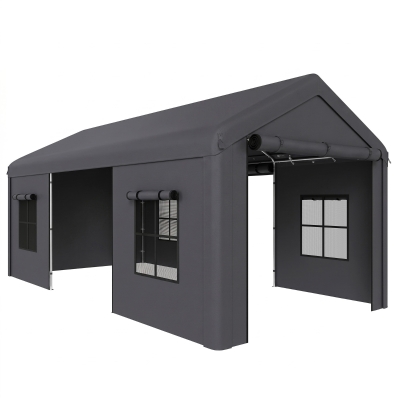 Outsunny Heavy-Duty Carport Tent Galvanised Frame Dark Grey