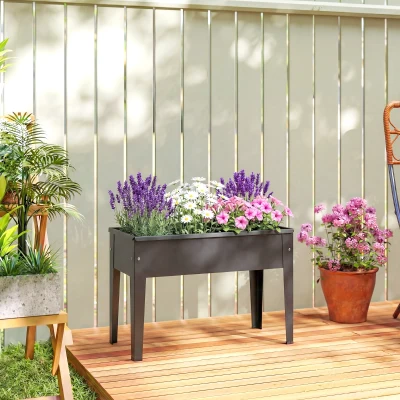 Outsunny Metal Raised Planter with Drainage, Black