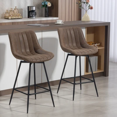HOMCOM Swivel Bar Stools Set of 2 PU Leather Brown