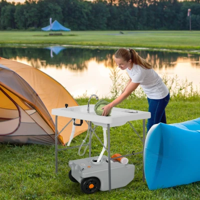 Outsunny Afvalwatertank, 22 L, met rolbeugel, spatvrije lediging, HDPE, 33 x 26 x 53 cm, Grijs