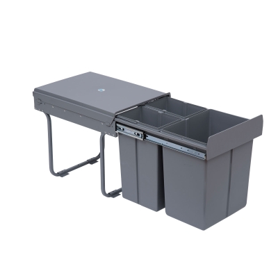 HOMCOM Cubo Basura Extraible Bajo Fregadero con 3 Contenedores de Reciclaje Clasificación de Residuos 48x34,2x41,8 cm Gris