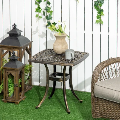 Outsunny bijzettafel terrastafel met parasolgat, aluminium frame voor tuin