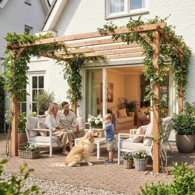 Outsunny Wooden Pergola 3x3m Garden Trellis Maple Wood-effect