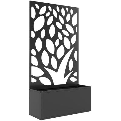 Outsunny metalen hoogbed met klimrek, wandmontage of vrijstaand, plantenbak met privacypaneel