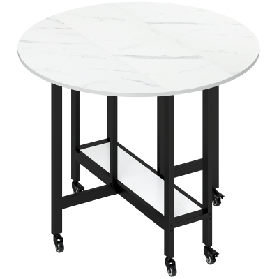 HOMCOM Klappbarer Esstisch auf Rollen, Küchentisch für 4 Personen mit integrierter Ablage, 100 x 100 x 75 cm, Weiß