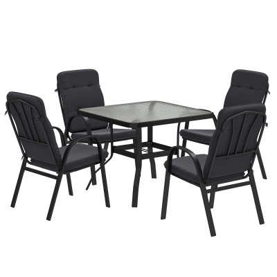 Outsunny 5-Piece Garden Dining Set Black with Glass Table