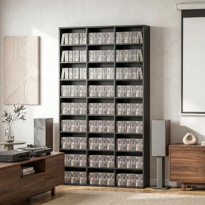 HOMCOM Media Storage Shelf 27 Compartments Adjustable Black
