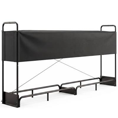 Outsunny Leñero para Interior y Exterior en Acero Galvanizado con Cubierta y Bolsa de Oxford 600D, Capacidad 500 kg, Negro