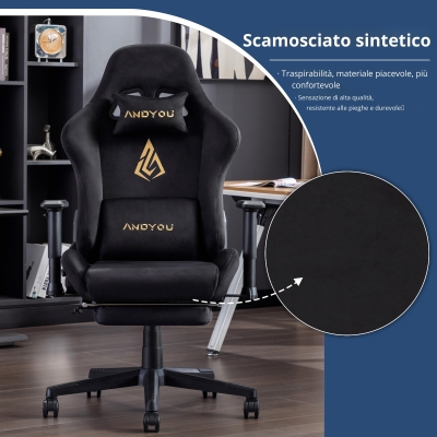 Sedia da gaming con poggiapiedi, Nero