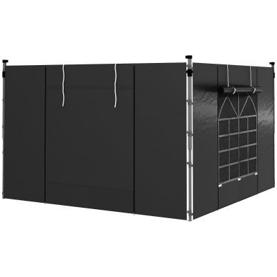 Outsunny Zijwanden voor 3 x 3/ 3 x 6 m Paviljoen, Zijzeilen met Venster, Deur, Vervangingswanden voor Feesttent, Oxfordstof, Zwart