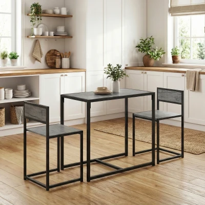 HOMCOM 3 Piece Table Stool Set Charcoal Grey Wood-Effect