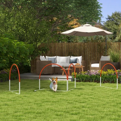 PawHut 4-delige Agility-Set voor Honden, Incl. Draagtas, Kunststof, 89x69x99 cm, Wit+Oranje