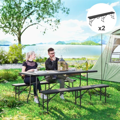 Outsunny Campingbank, Kunststof Buitenbank, Draagvermogen 240 kg, Zwart